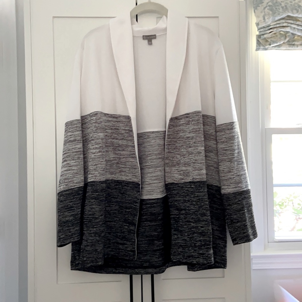 T by Talbots color block white, gray, and black  knit cardigan